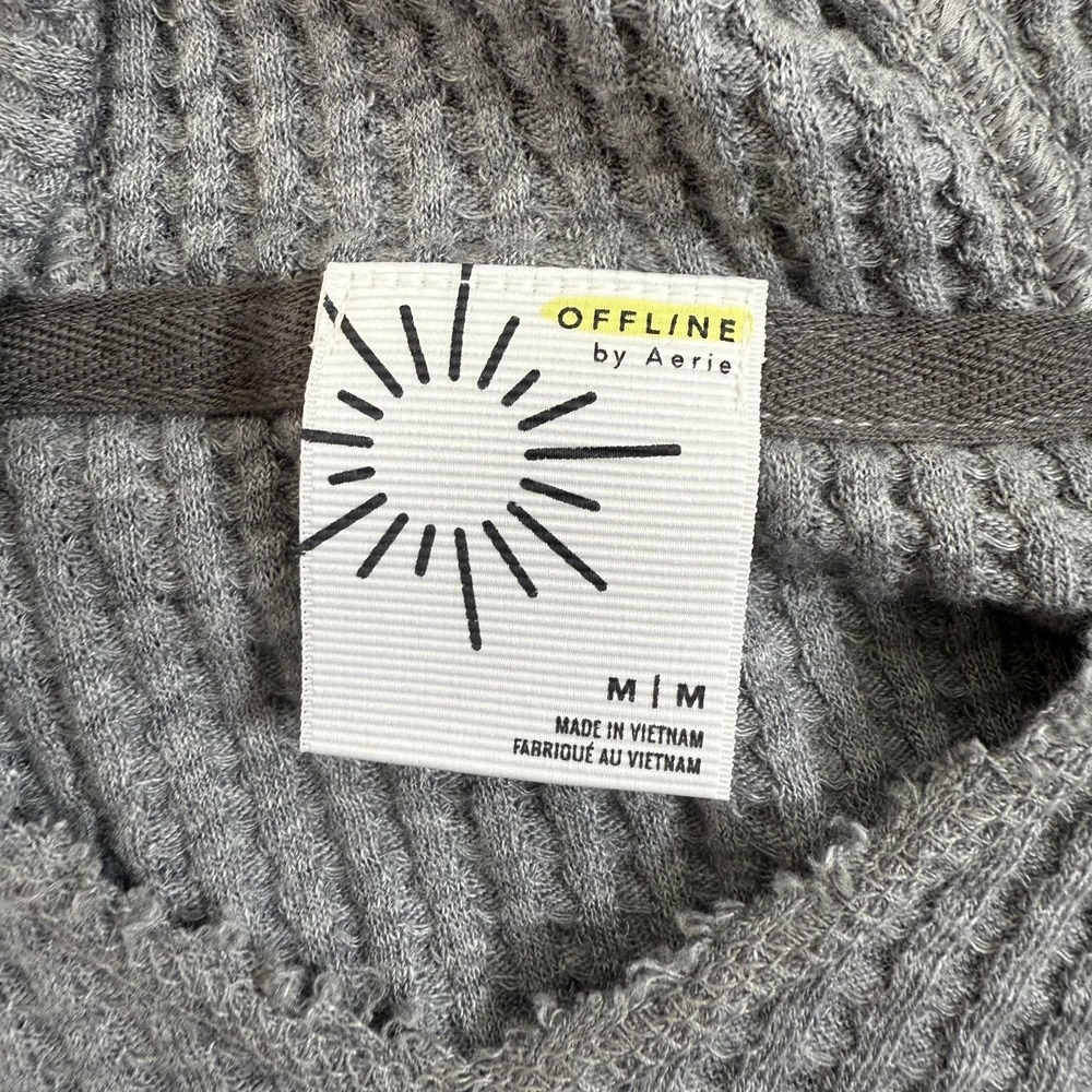 OFFLINE by Aerie Sweater Womens M Gray Waffle Knit Hooded Hi-Low Hem Thumbholes - Picture 8 of 13